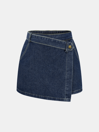 Denim Shirt & Asymmetric Skort Set