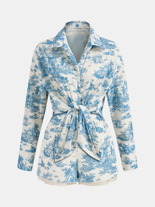 Printed Long sleeve Shirt & Shorts Set