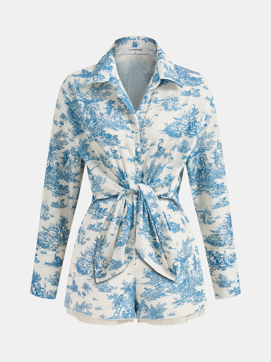 Printed Long sleeve Shirt & Shorts Set