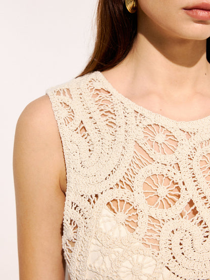 Crochet Lace Sleeveless Top & Midi Skirt Set