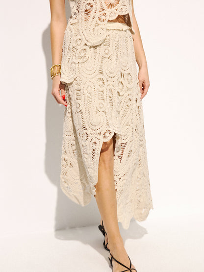 Crochet Lace Sleeveless Top & Midi Skirt Set