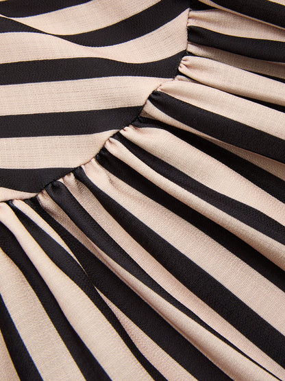 Striped Tie Shoulder V Neck Maxi Dress