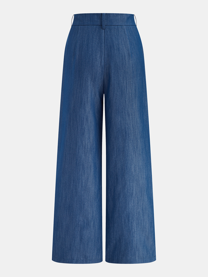 Faux Denim Halter Ruched Top & Pants Set