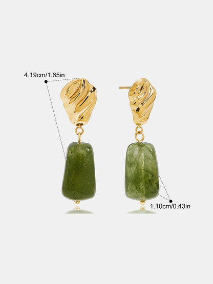 Textured Irregular Green Stone Drop Earrings