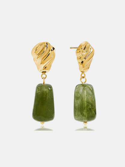 Textured Irregular Green Stone Drop Earrings
