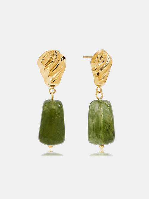 Textured Irregular Green Stone Drop Earrings