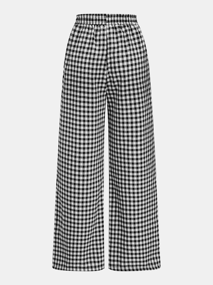 Gingham Cotton Lace Trim Cami Top & Pants Set
