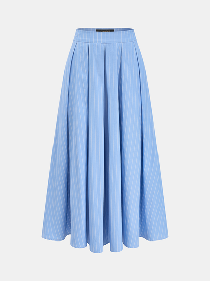 Pinstripe Halter Peplum Top & Pleated Skirt Set