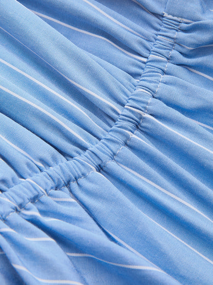 Pinstripe Halter Peplum Top & Pleated Skirt Set