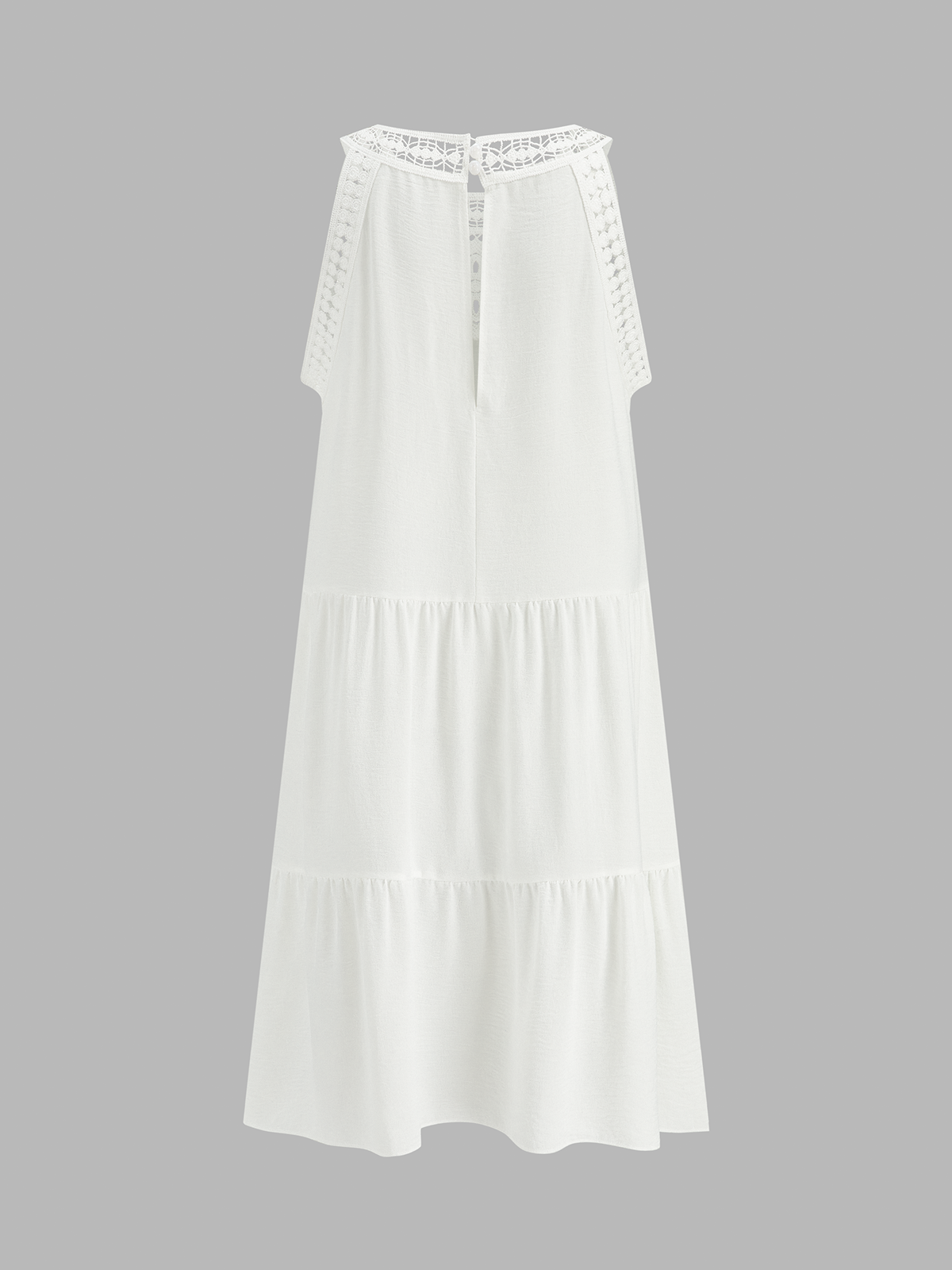 Crochet Lace Yoke Tiered Sleeveless Dress