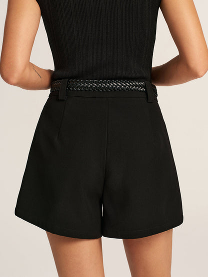 Braided Belt Mid-Waist Tailored Shorts