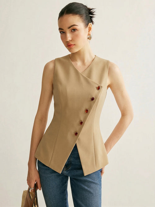 Slim Fit Amber Button Asymmetrical Vest