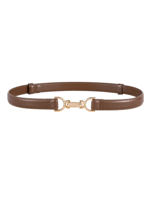 Metal Buckle Slim Leather Waist Belt