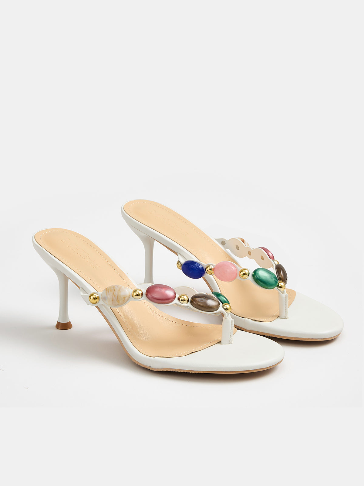 Stone Embellished Thong Heeled Sandals