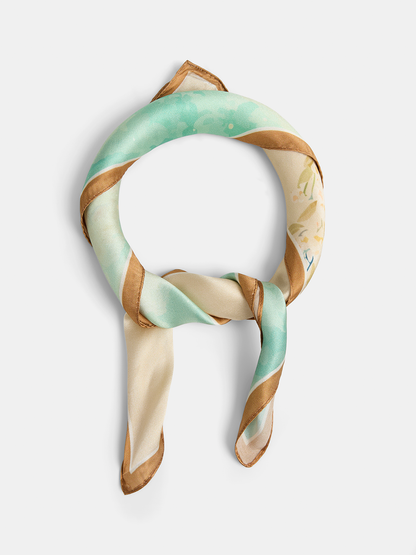 Watercolor Flower Moon Print Silk Square Scarf