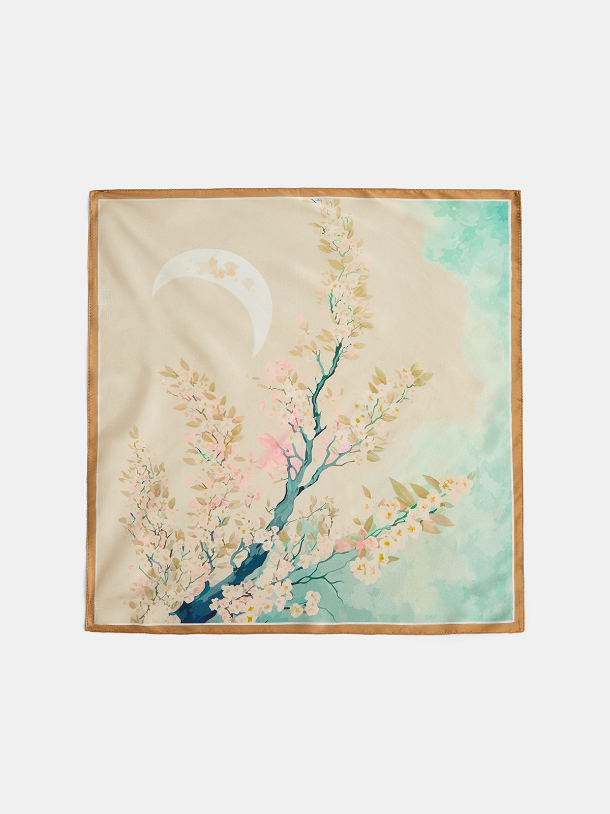 Watercolor Flower Moon Print Silk Square Scarf