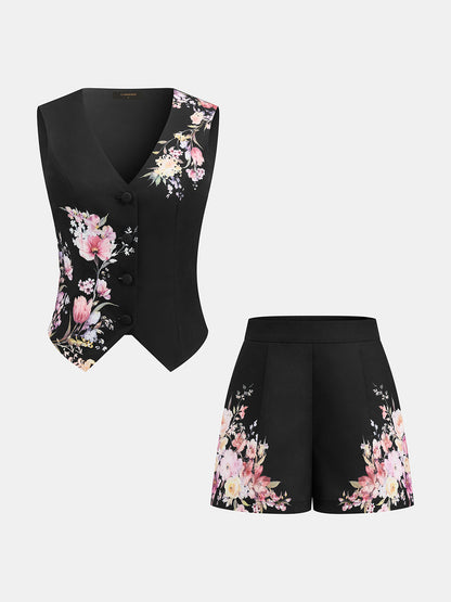 Floral Print Two Piece Shorts Set
