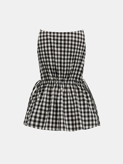 Gingham Drawstring Peplum Top & Shorts Set