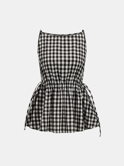 Gingham Drawstring Peplum Top & Shorts Set