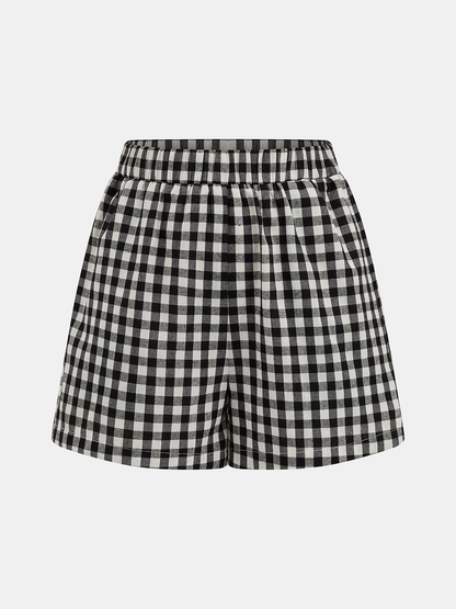 Gingham Drawstring Peplum Top & Shorts Set