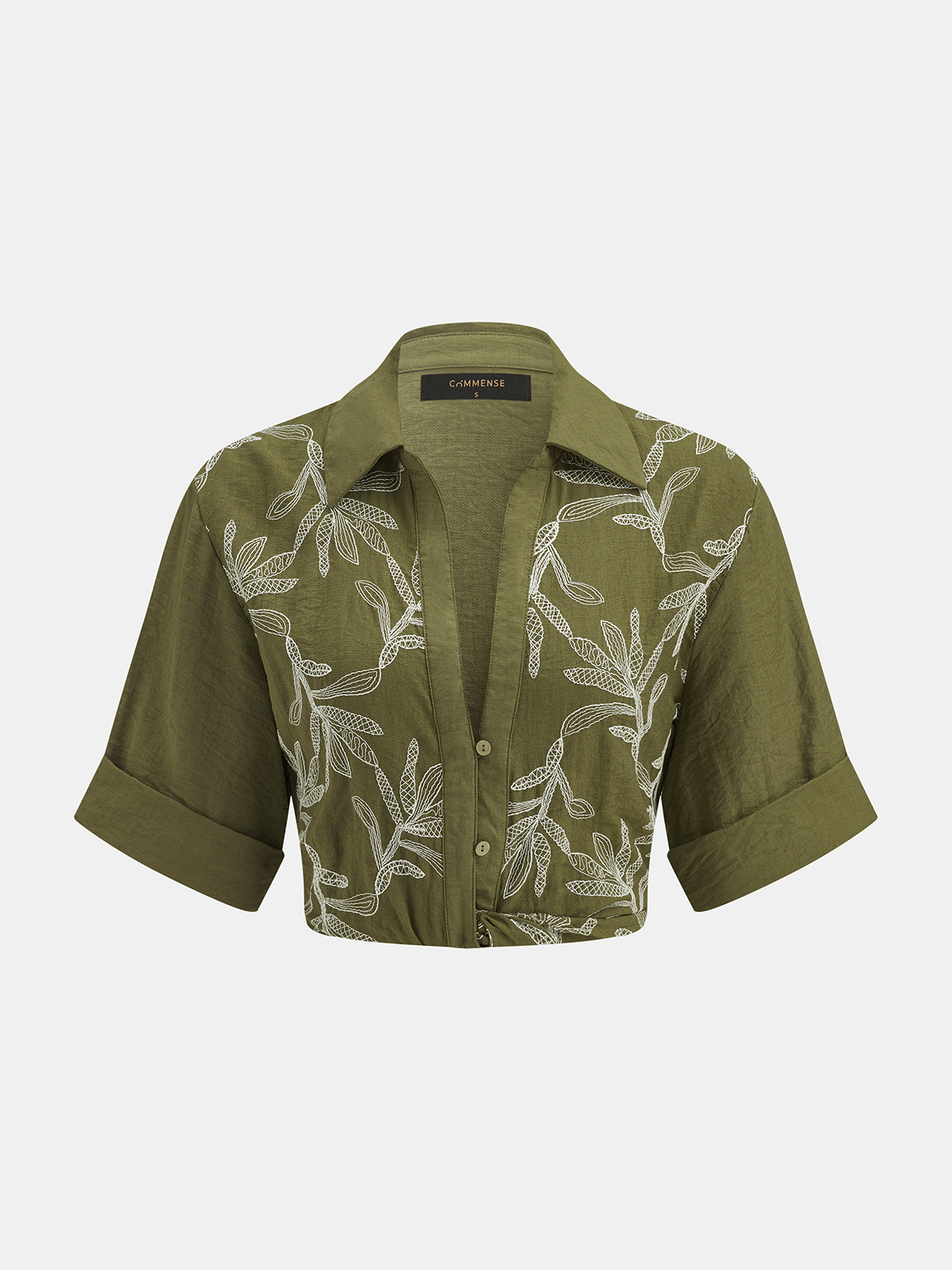 Cotton Linen Leaf Embroidered Shirt & Shorts Set