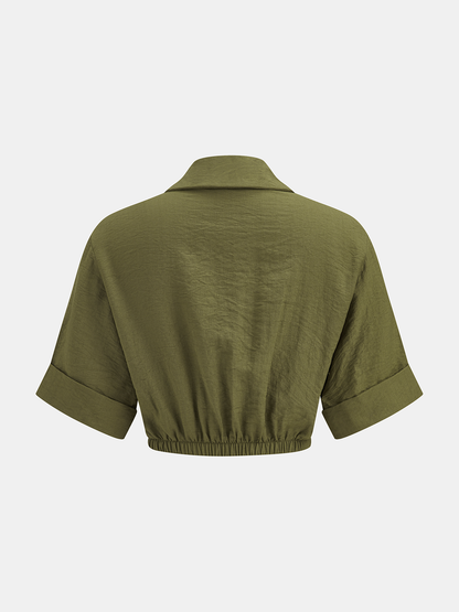 Cotton Linen Leaf Embroidered Shirt & Shorts Set