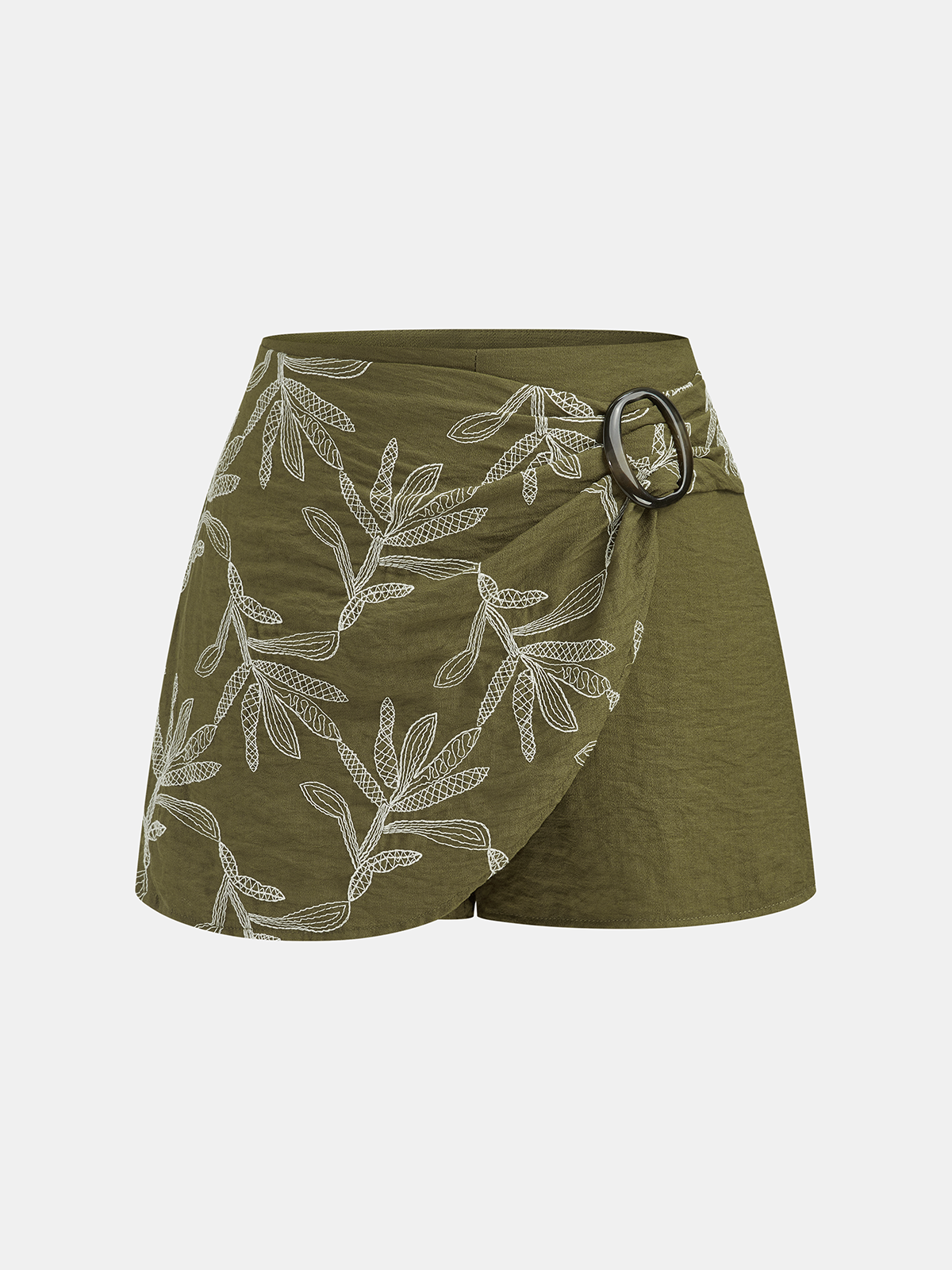 Cotton Linen Leaf Embroidered Shirt & Shorts Set