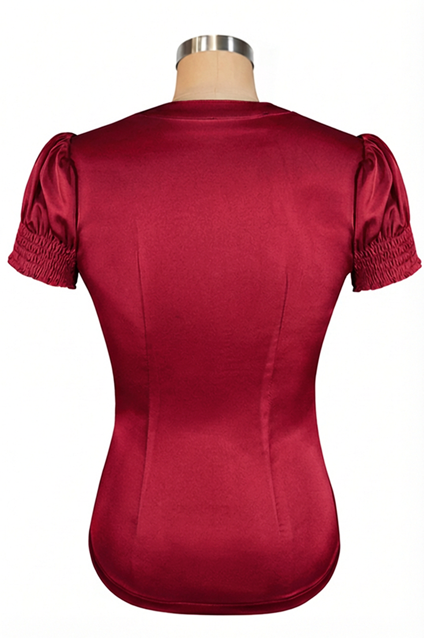 D'Amour Satin Frill Front Blouse (Red)
