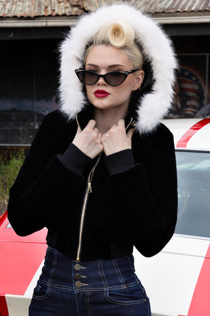 High Society Velvet Puffer Jacket (Black)