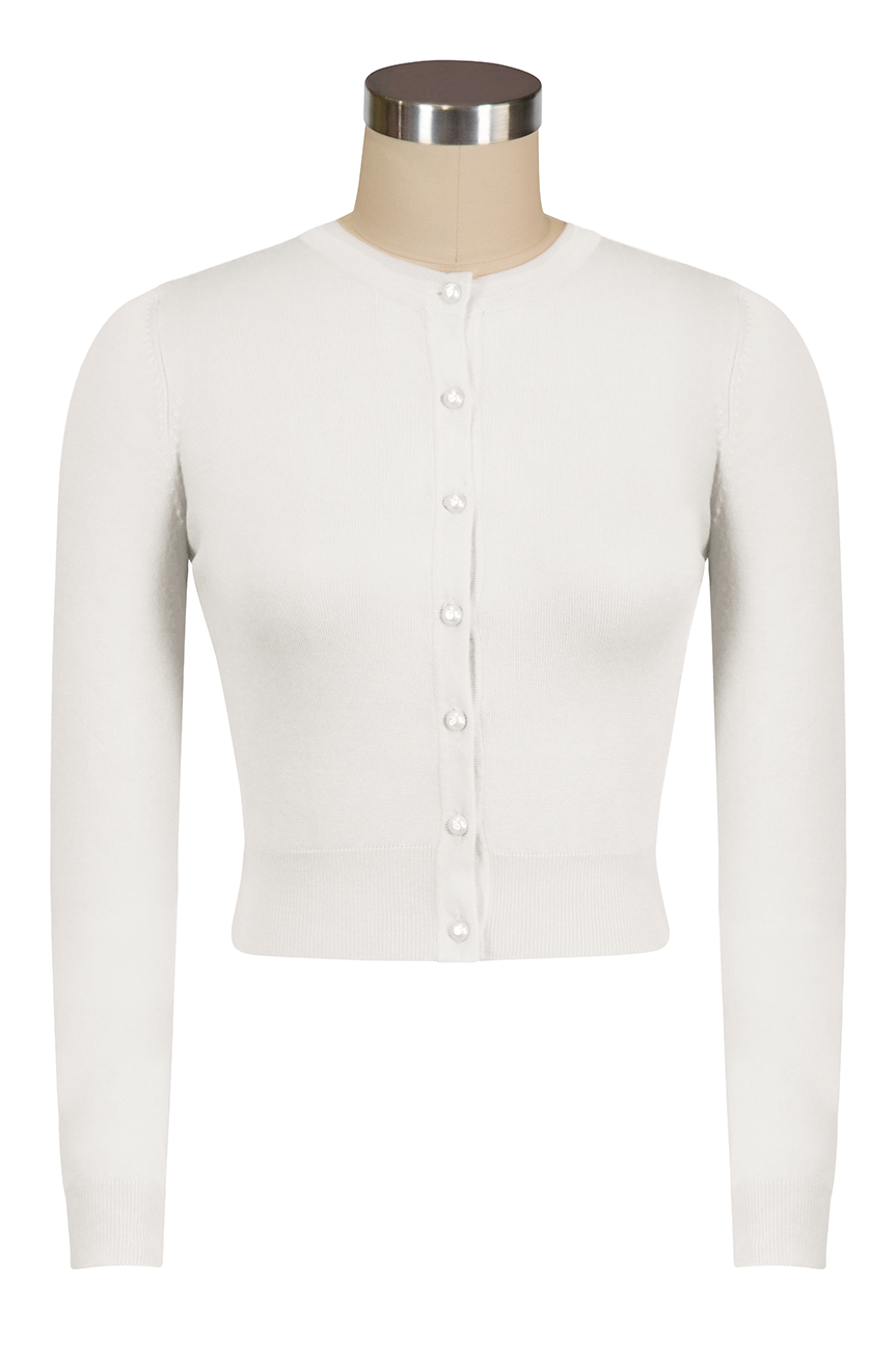D'Amour Long Sleeve Crop Cardigan (Off White)