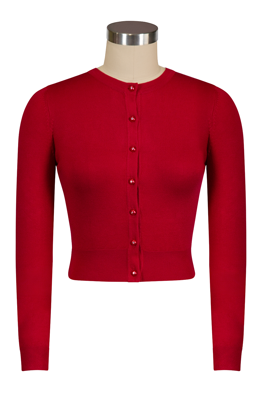 D'Amour Long Sleeve Crop Cardigan (Red)