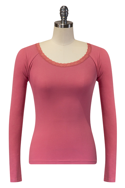 D'Amour Follies Scoop Neck Long Sleeve Top (Pink)