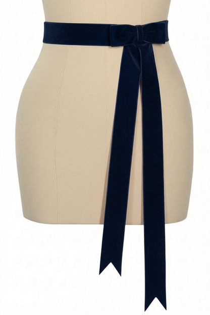 D'Amour Follies Velvet Bow Belt With Tails (Midnight Blue)