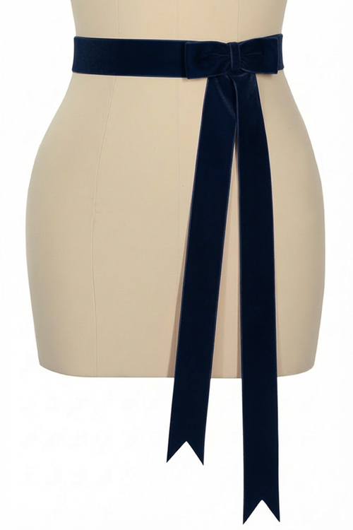 D'Amour Follies Velvet Bow Belt With Tails (Midnight Blue)