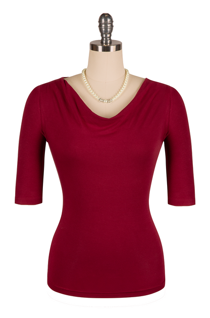 Manhattan Follies Cowl Neck Jersey Top (Burgundy)