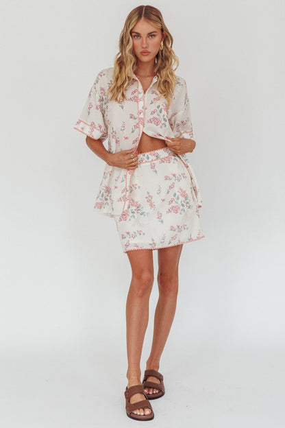 Catherina Ric-Rac Trim Mini Skirt Floral Pink