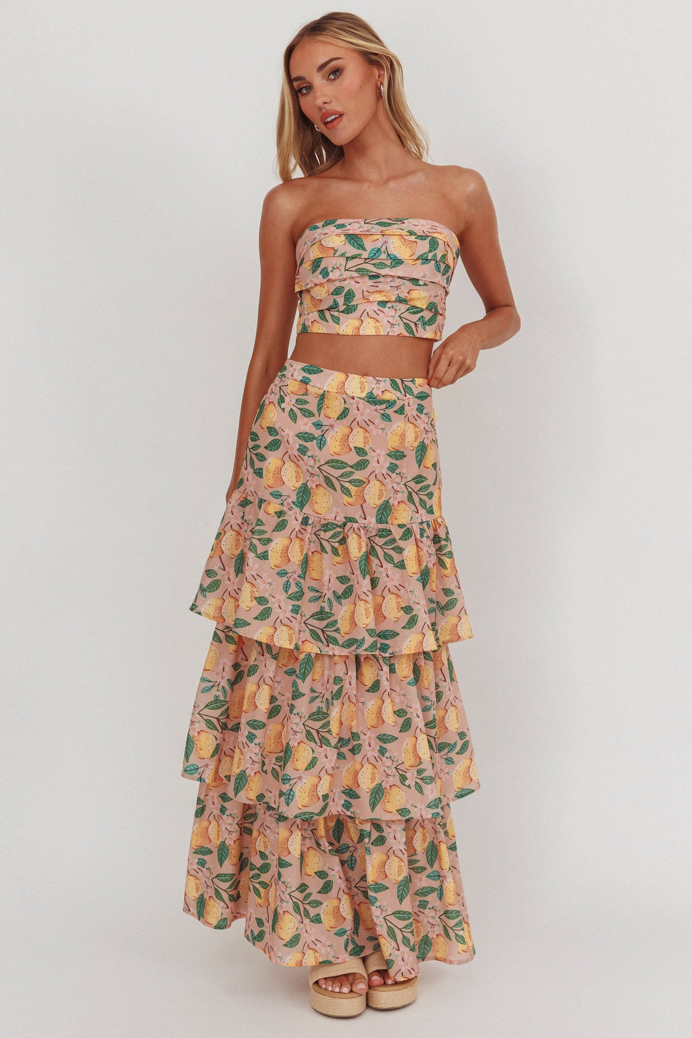 Ezmeralda Tiered Ruffle Maxi Skirt Lemon