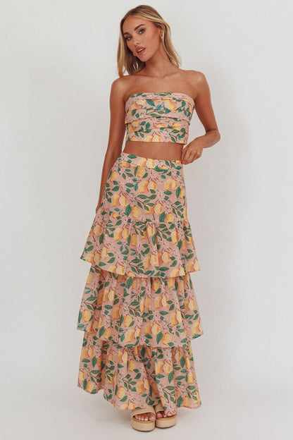 Ezmeralda Tiered Ruffle Maxi Skirt Lemon