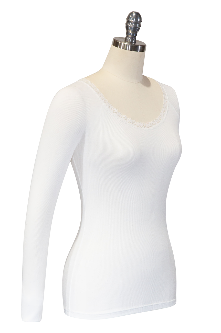 D'Amour Follies Scoop Neck Long Sleeve Top (White)