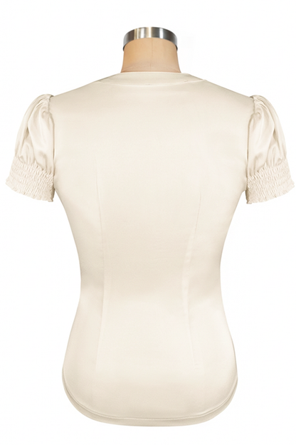 D'Amour Satin Frill Front Blouse (Vanilla)