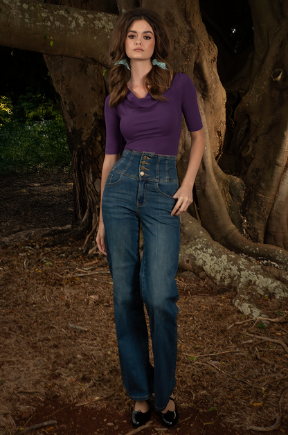 Manhattan Follies Cowl Neck Jersey Top (Purple)