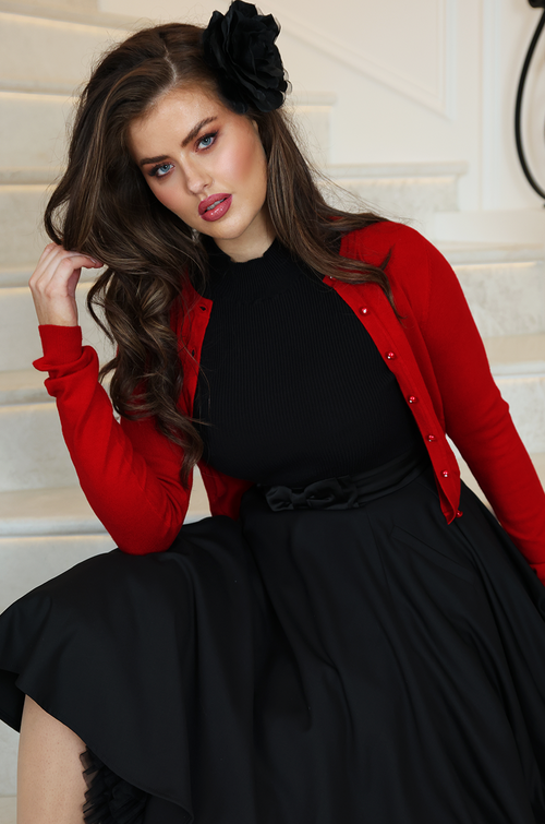 D'Amour Long Sleeve Crop Cardigan (Red)