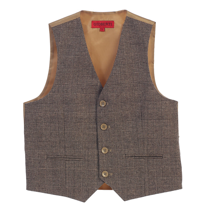 Boys 2 Piece Tweed Plaid Vest and Pants Set