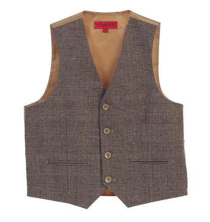 Boys 2 Piece Tweed Plaid Vest and Pants Set