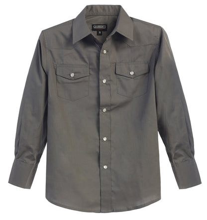 Boy's Casual Western Solid Long Sleeve Shirt with Pearl Snaps