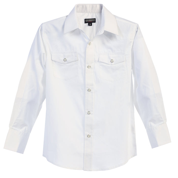 Boy's Casual Western Solid Long Sleeve Shirt with Pearl Snaps