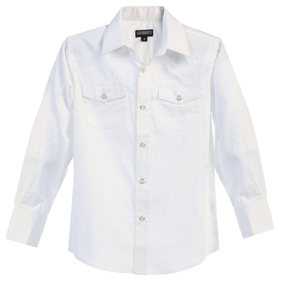 Boy's Casual Western Solid Long Sleeve Shirt with Pearl Snaps