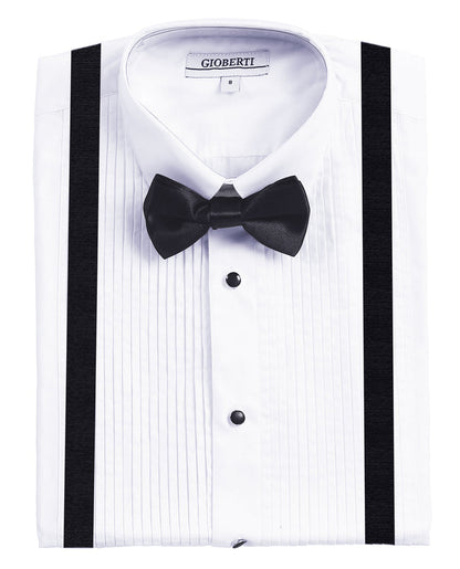 Boy's White Tuxedo Dress Shirt with Bow Tie & Suspenders and Metal Studs
