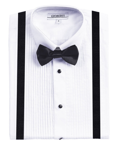 Boy's White Tuxedo Dress Shirt with Bow Tie & Suspenders and Metal Studs