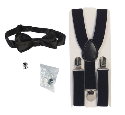 Boy's White Tuxedo Dress Shirt with Bow Tie & Suspenders and Metal Studs
